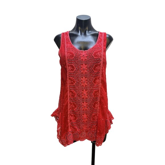 Johnny Was Red Tunic Tank w/Intricate Eyelet Design Size M - Picture 1 of 8